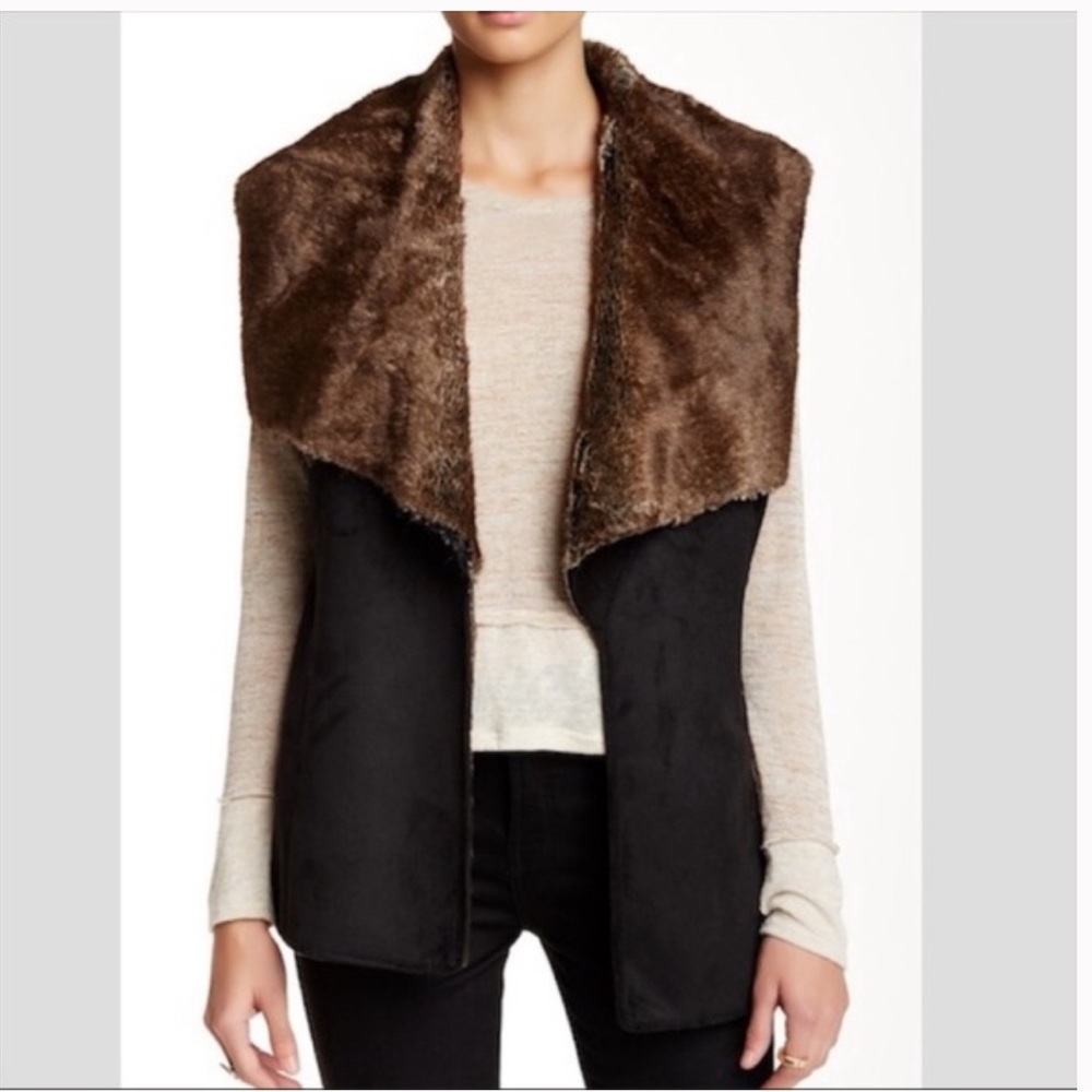 NWT BAGATELLE COLLECTION Black Suede and Faux Fur Vest